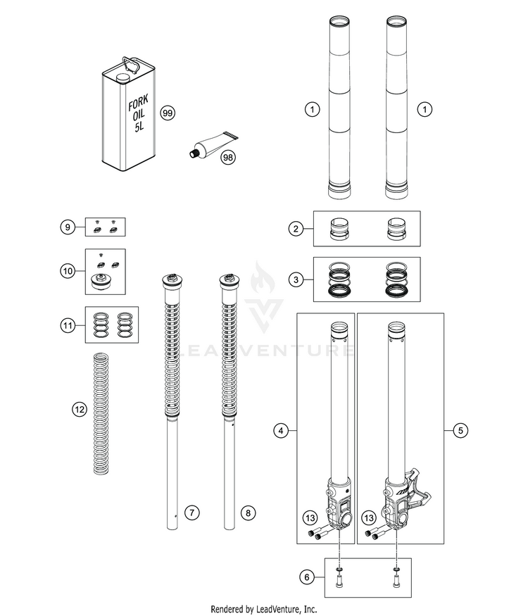 Front Fork Disassembled Schematic