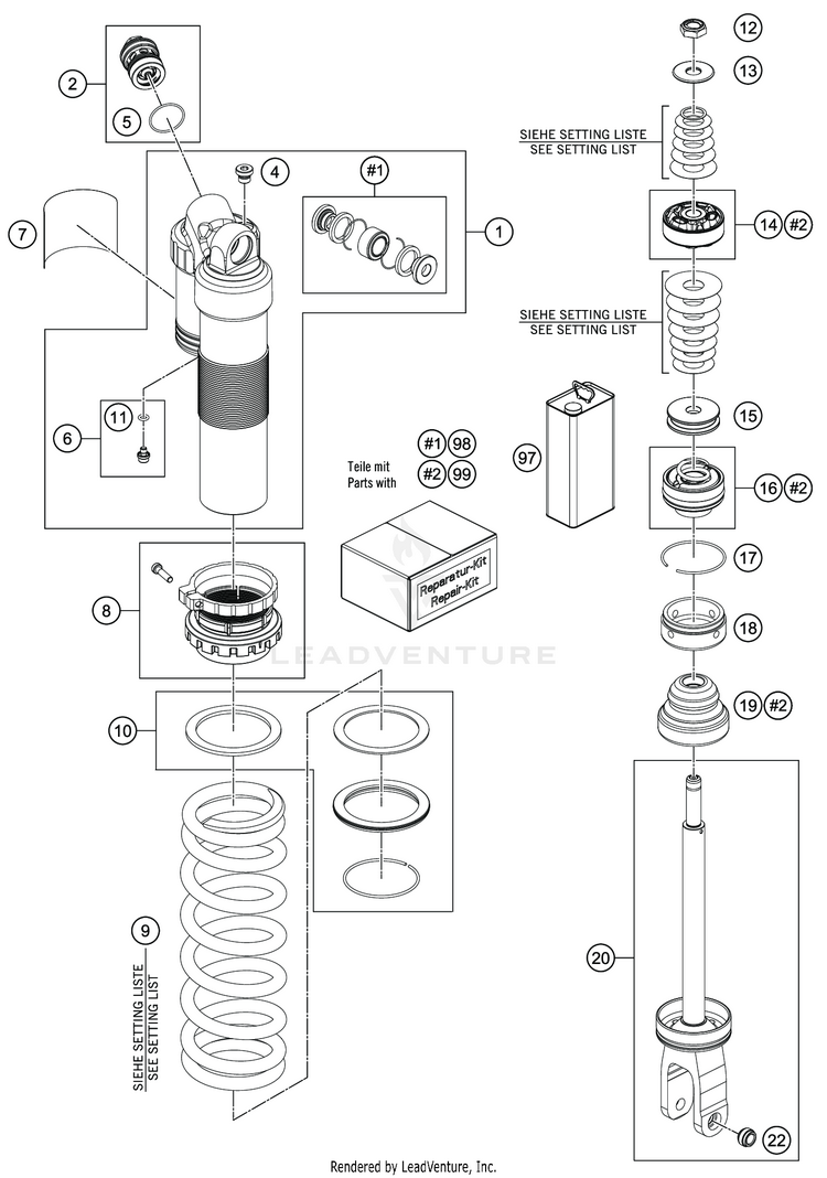 Shock Absorber Disassembled TC 250 CHASSIS - 2021 Schematic