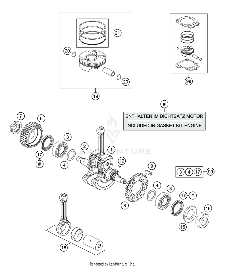 Crankshaft, Piston 701 SUPERMOTO ENGINE - 2020 Schematic