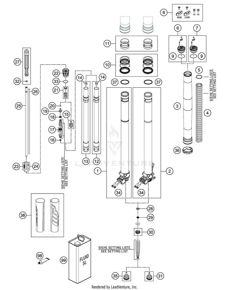 Front Fork Disassembled FE 501s CHASSIS - 2020 Schematic