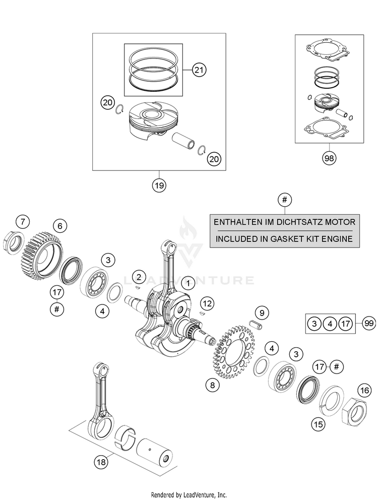 Crankshaft, Piston 701 FE/FS US ENGINE - 2021 Schematic