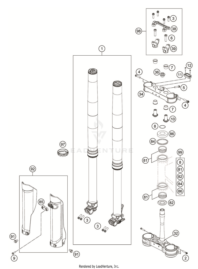Front Fork, Triple Clamp FC 350 CHASSIS - 2019 Schematic