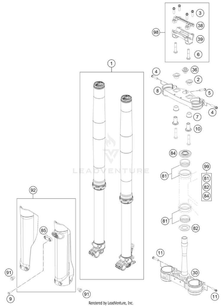 Front Fork, Triple Clamp FX 350 CHASSIS - 2025 Schematic