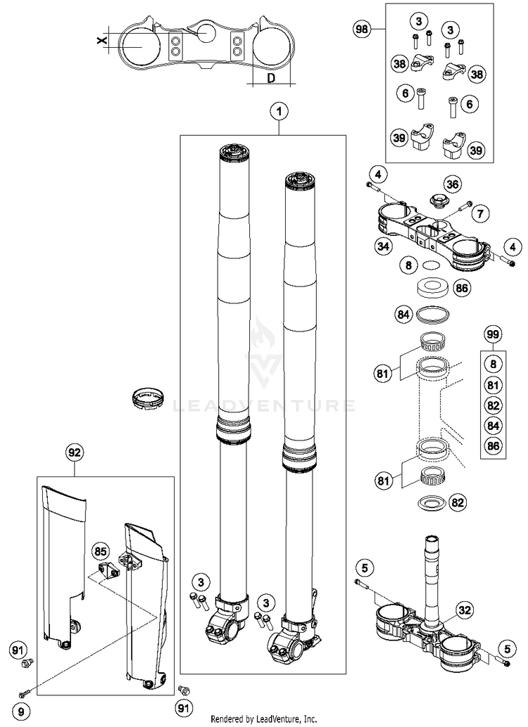 Front Fork, Triple Clamp TE 300 CHASSIS - 2014 Schematic