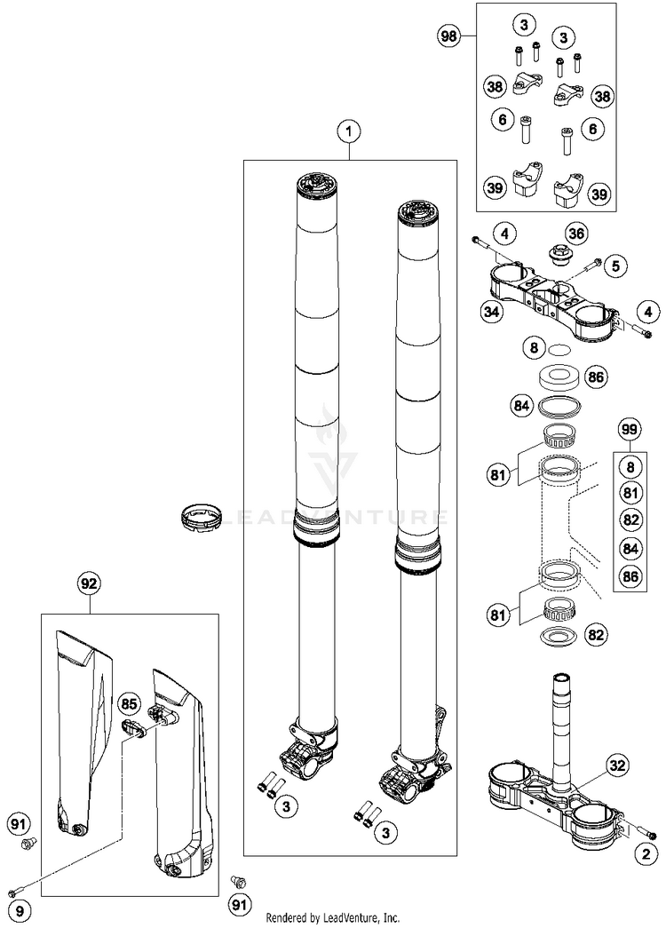 Front Fork, Triple Clamp FC 450 CHASSIS - 2015 Schematic