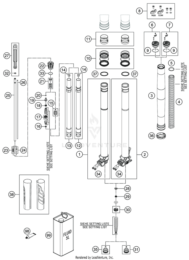 Front Fork Disassembled FE 350 CHASSIS - 2020 Schematic