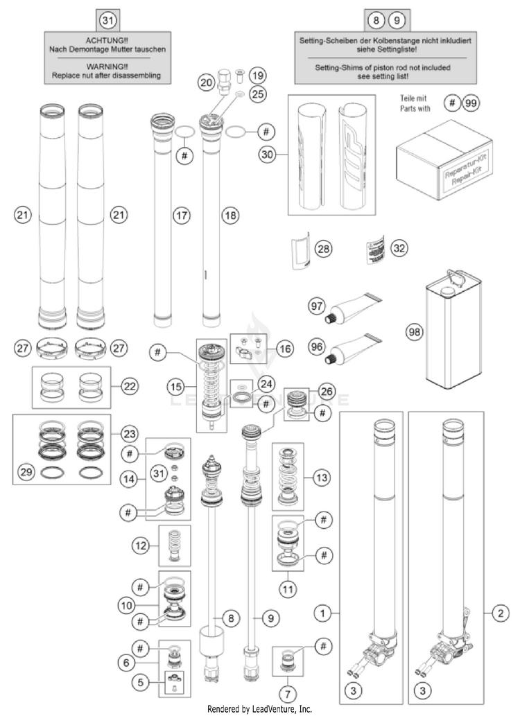Front Fork Disassembled FC 250 ROCKSTAR EDITION US CHASSIS - 2022 Schematic