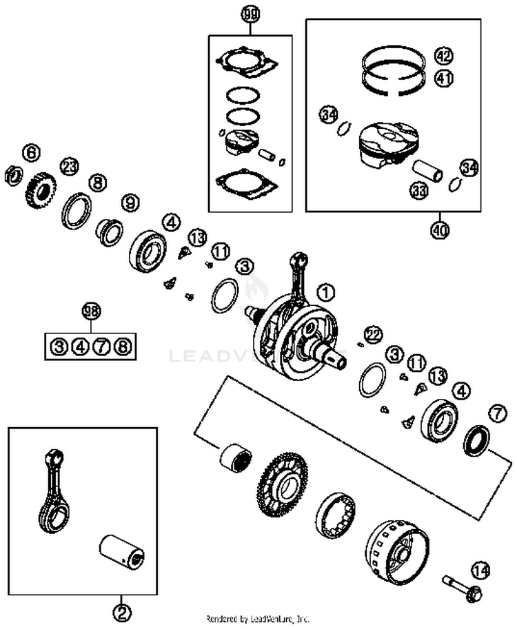 Crankshaft, Piston FE 250 ENGINE - 2015 Schematic