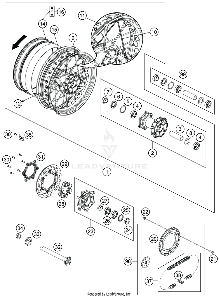 Rear Wheel 701 SUPERMOTO CHASSIS - 2020 Schematic