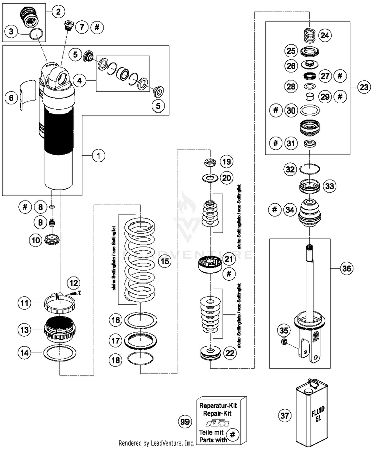 Shock Absorber Disassembled TC 125 CHASSIS - 2014 Schematic