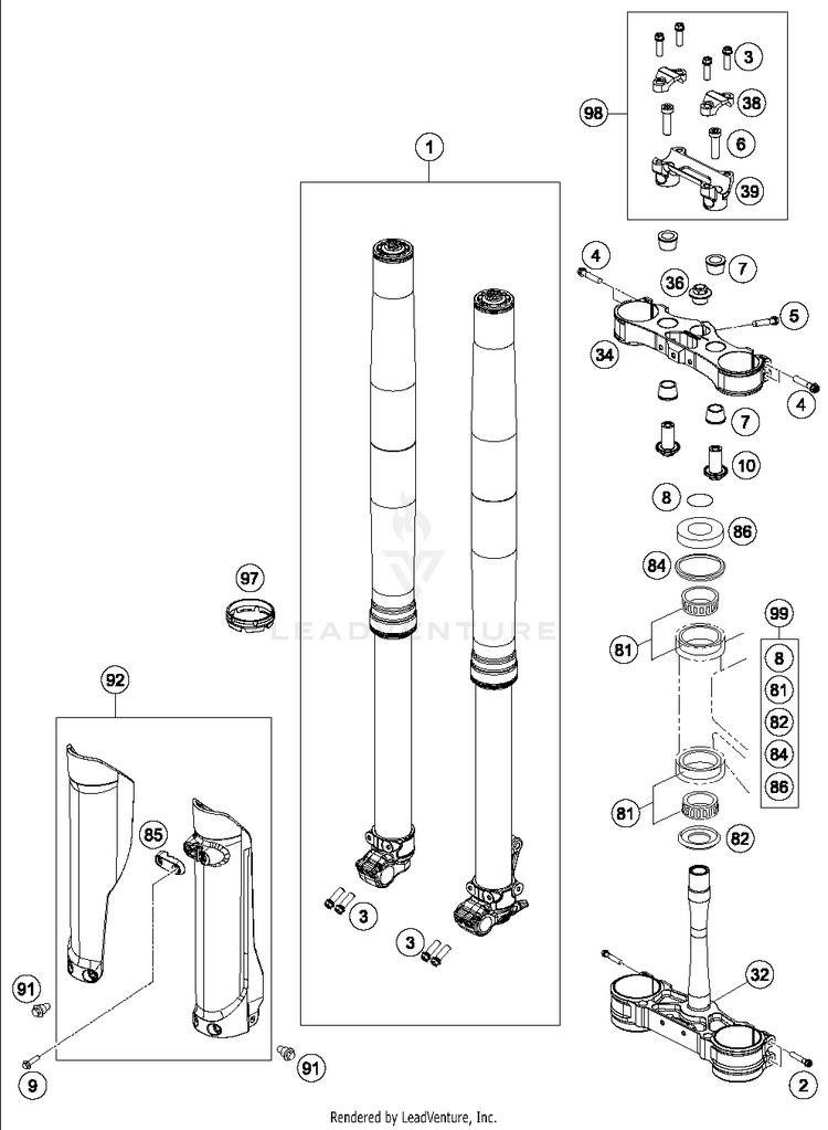 Front Fork, Triple Clamp FC 450 CHASSIS - 2016 Schematic