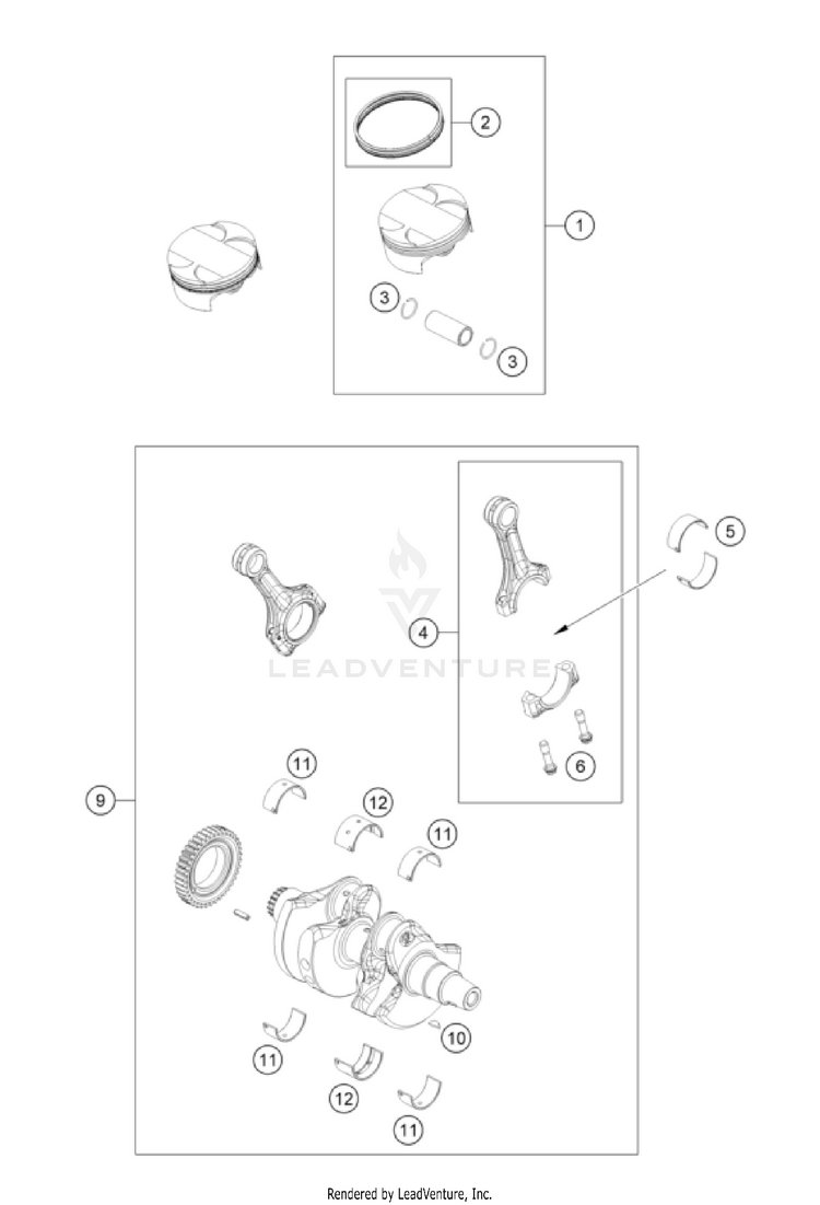 Crankshaft, Piston 901 Norden Engine - 2022 Schematic
