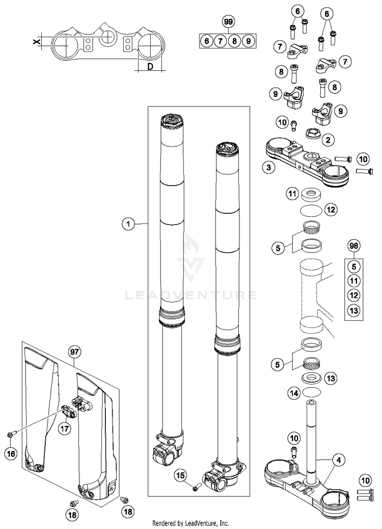Front Fork, Triple Clamp TC 85 CHASSIS - 2018 Schematic