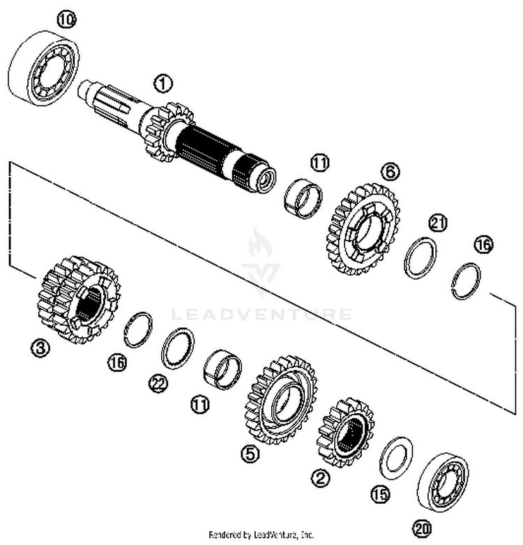 Transmission I - Main Shaft TE 250 ENGINE - 2014 Schematic