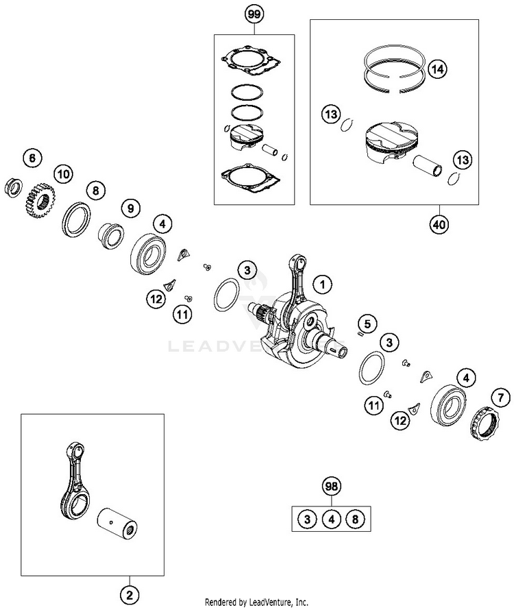 Crankshaft, Piston FC 250 ENGINE - 2019 Schematic
