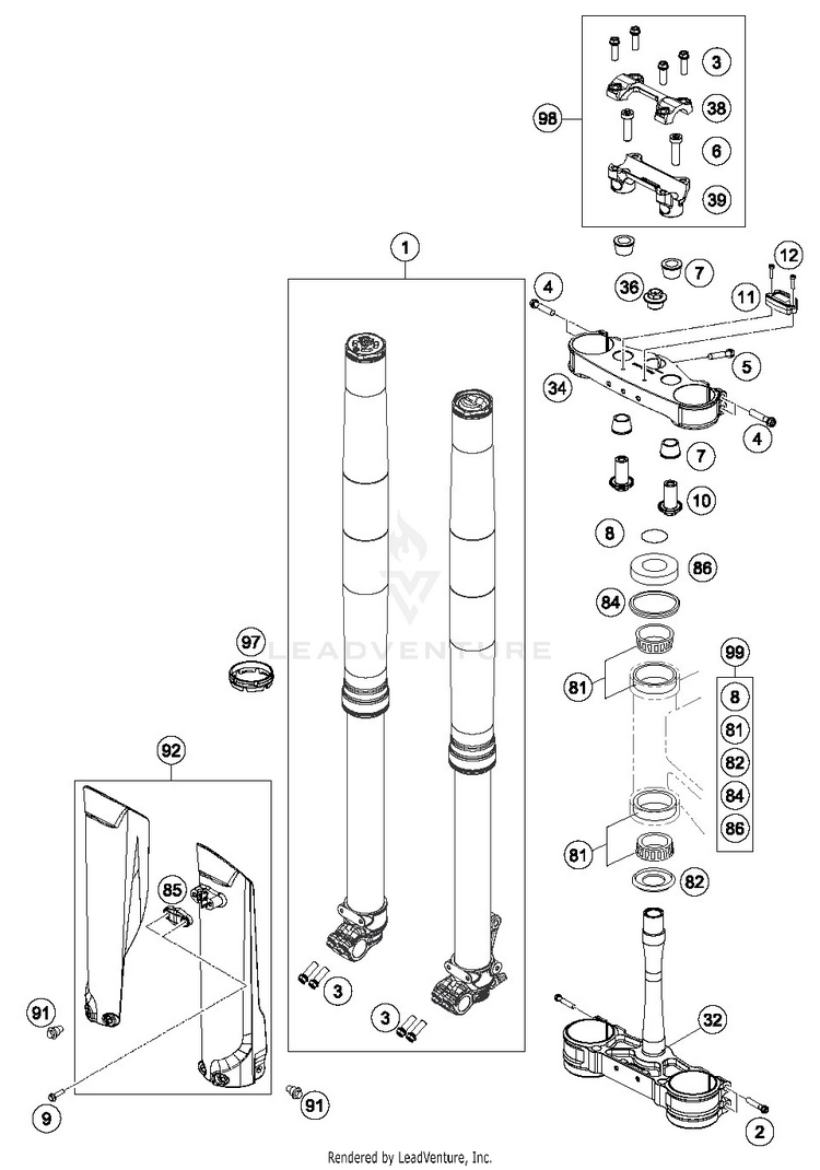 Front Fork, Triple Clamp TX 300 CHASSIS - 2019 Schematic