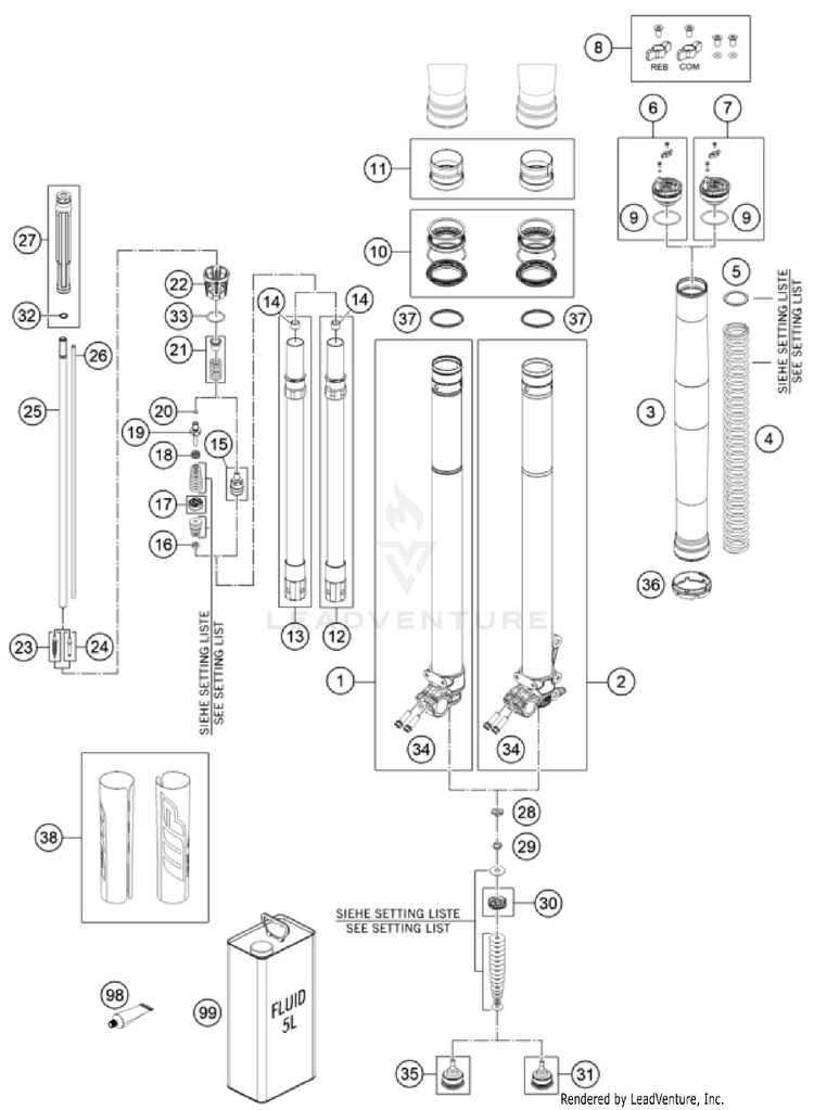 Front Fork Disassembled Schematic