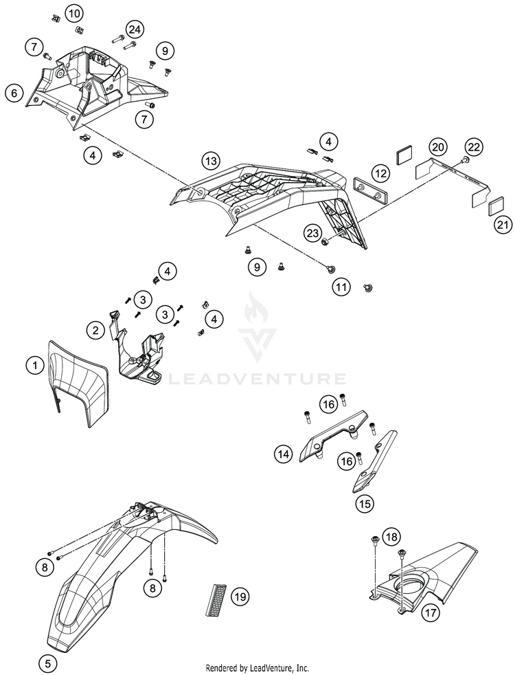 Mask, Fenders 701 SUPERMOTO CHASSIS - 2019 Schematic