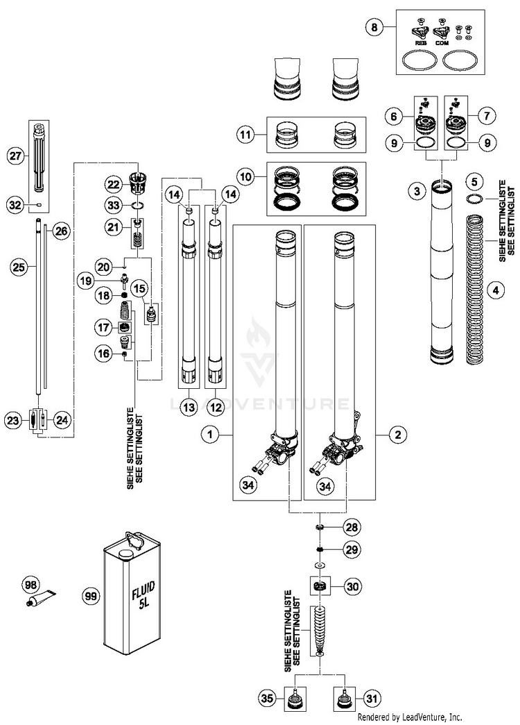 Front Fork Disassembled TE 300i CHASSIS - 2019 Schematic