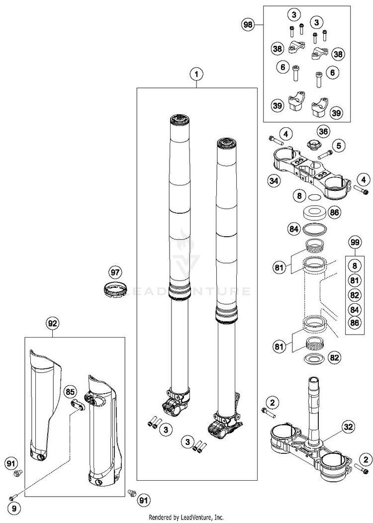 Front Fork, Triple Clamp FE 250 CHASSIS - 2019 Schematic