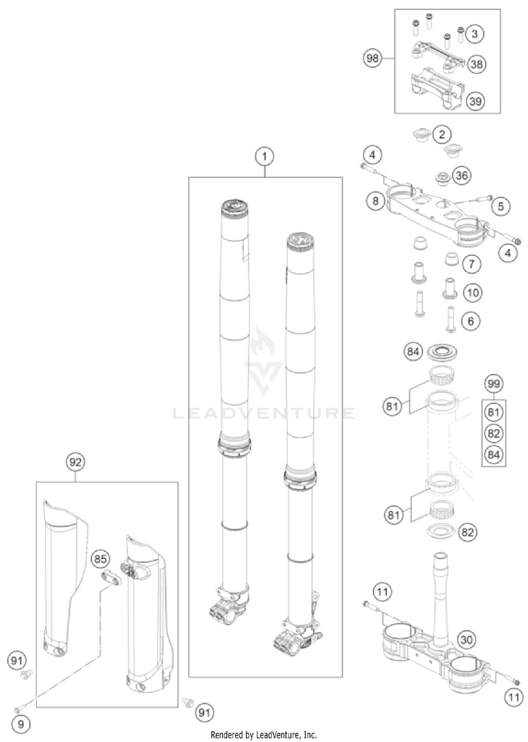 Front Fork, Triple Clamp FC 250 CHASSIS - 2023 Schematic