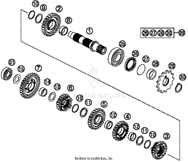 Transmission Ii - Countershaft TE 250 ENGINE - 2015 Schematic