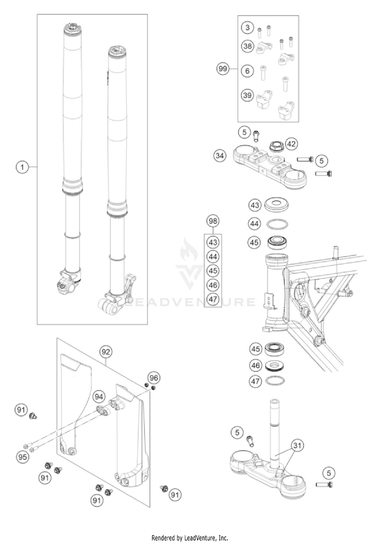 Front Fork, Triple Clamp TC 65 EU CHASSIS - 2022 Schematic