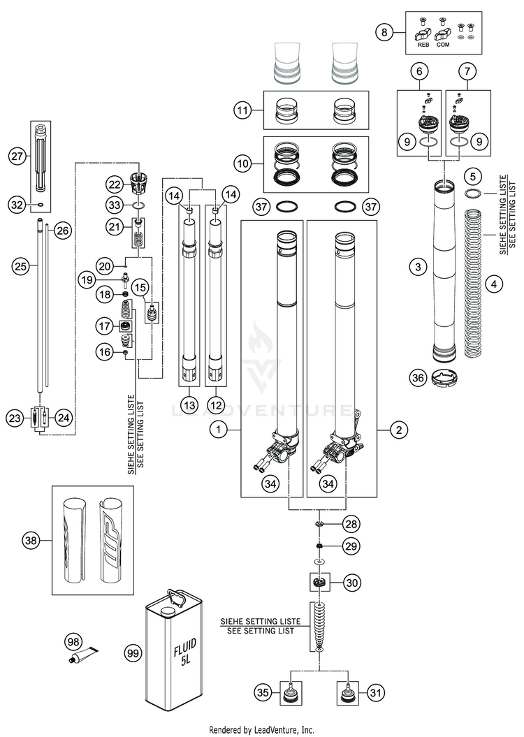 Front Fork Disassembled FE 350s CHASSIS - 2020 Schematic