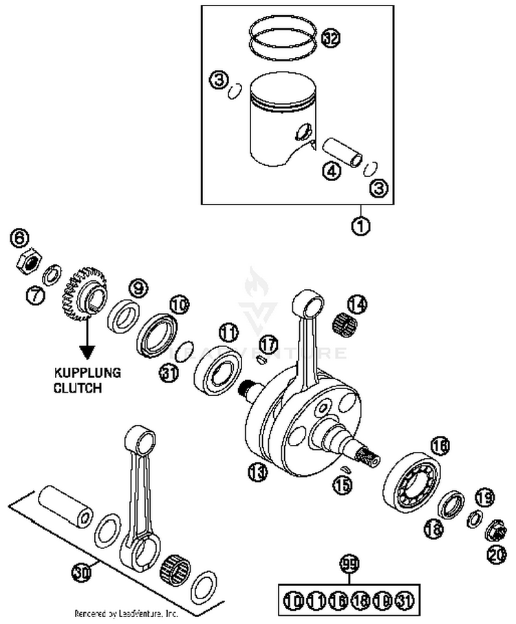 Crankshaft, Piston TE 250 ENGINE - 2014 Schematic