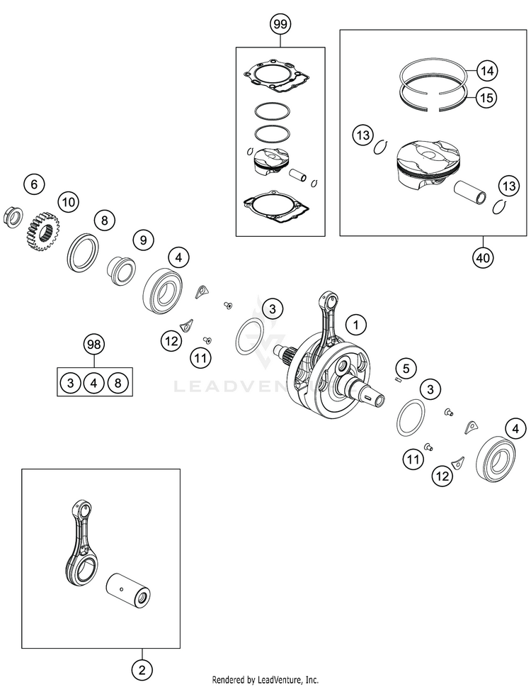 Crankshaft, Piston FE 350s Engine - 2021 Schematic