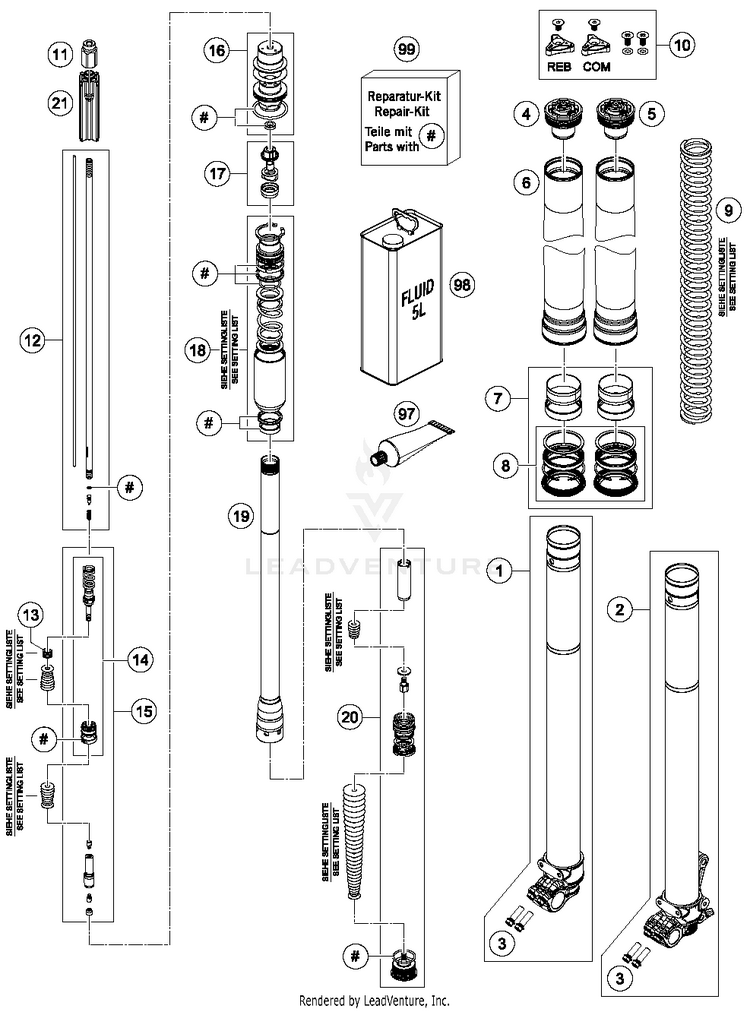 Front Fork Disassembled 701 ENDURO CHASSIS- 2017 Schematic