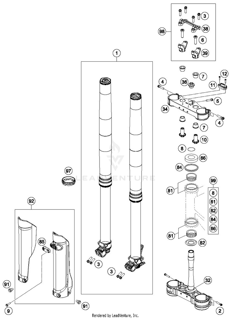 Front Fork, Triple Clamp FC 450 CHASSIS - 2019 Schematic