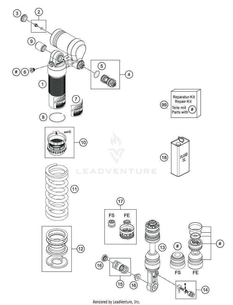 Shock Absorber Disassembled 701 ENDURO CHASSIS - 2019 Schematic