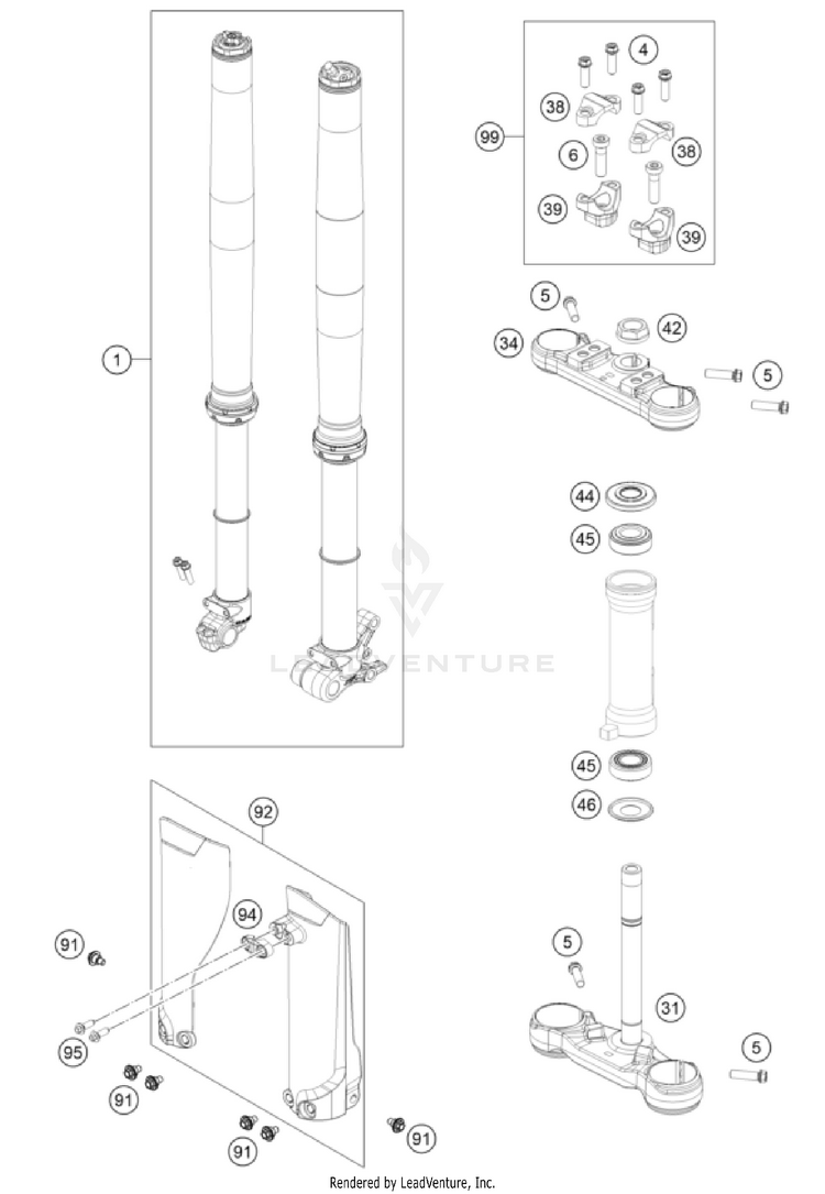 Front Fork, Triple Clamp TC 50 EU CHASSIS - 2024 Schematic