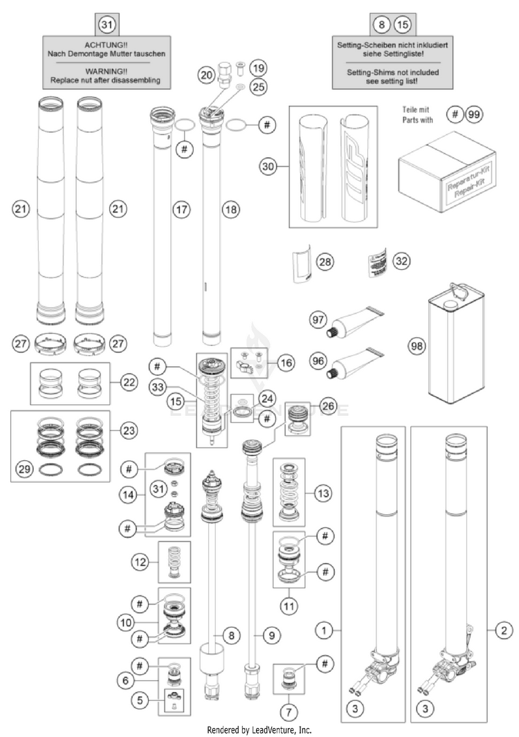 Front Fork Disassembled TC 250 CHASSIS - 2025 Schematic