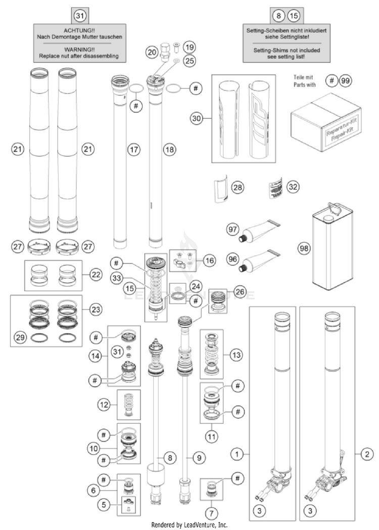 Front Fork Disassembled FC 450 ROCKSTAR EDITION CHASSIS - 2024 Schematic