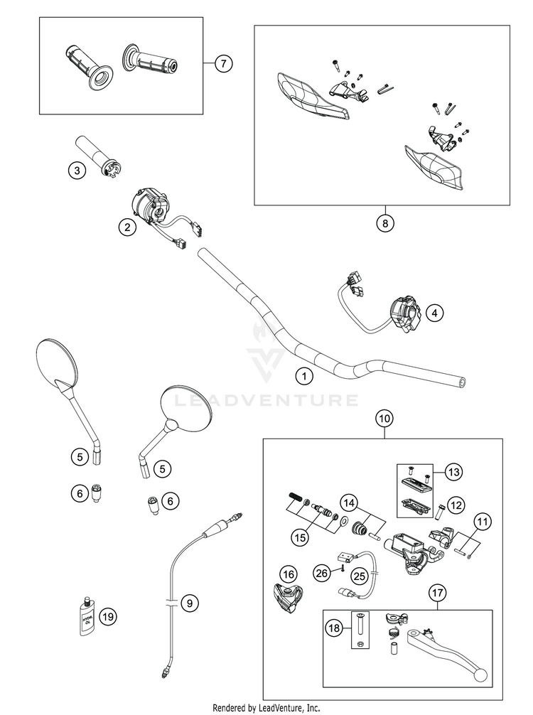 Handlebar, Controls 701 ENDURO CHASSIS - 2019 Schematic