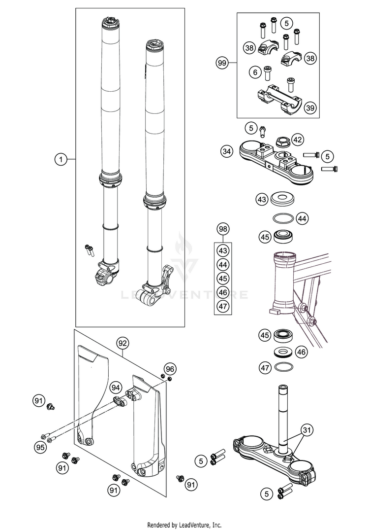 Front Fork, Triple Clamp TC 50 CHASSIS - 2020 Schematic