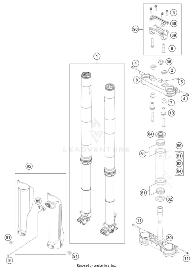 Front Fork, Triple Clamp FX 350 CHASSIS - 2024 Schematic