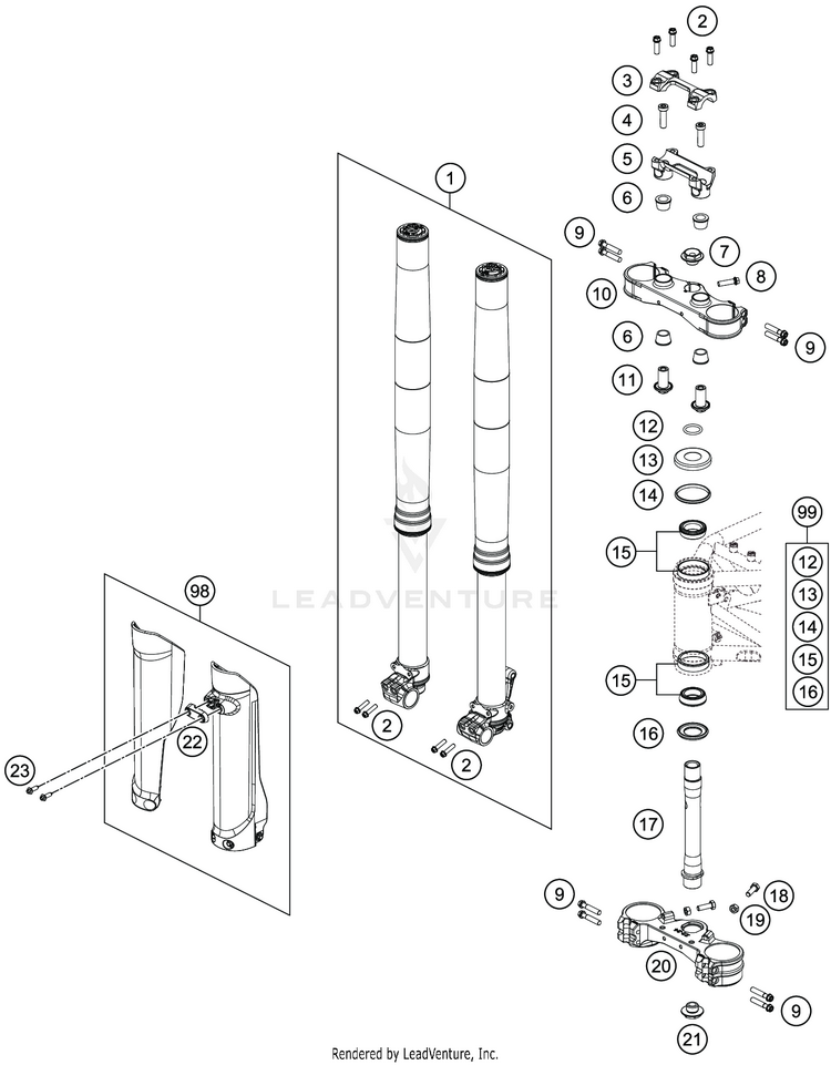 Front Fork, Triple Clamp 701 SUPERMOTO CHASSIS - 2019 Schematic