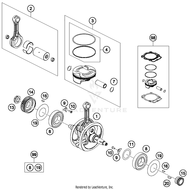 Crankshaft, Piston FC 450 ENGINE - 2018 Schematic
