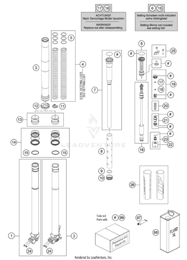Front Fork Disassembled Schematic