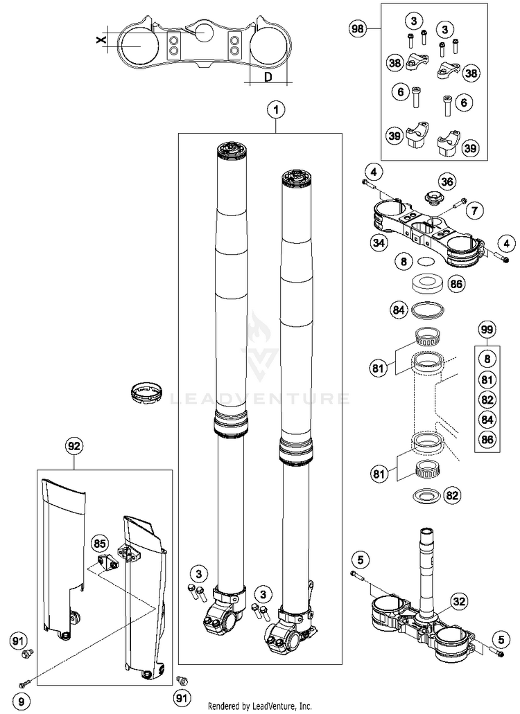 Front Fork, Triple Clamp FE 350 CHASSIS - 2014 Schematic