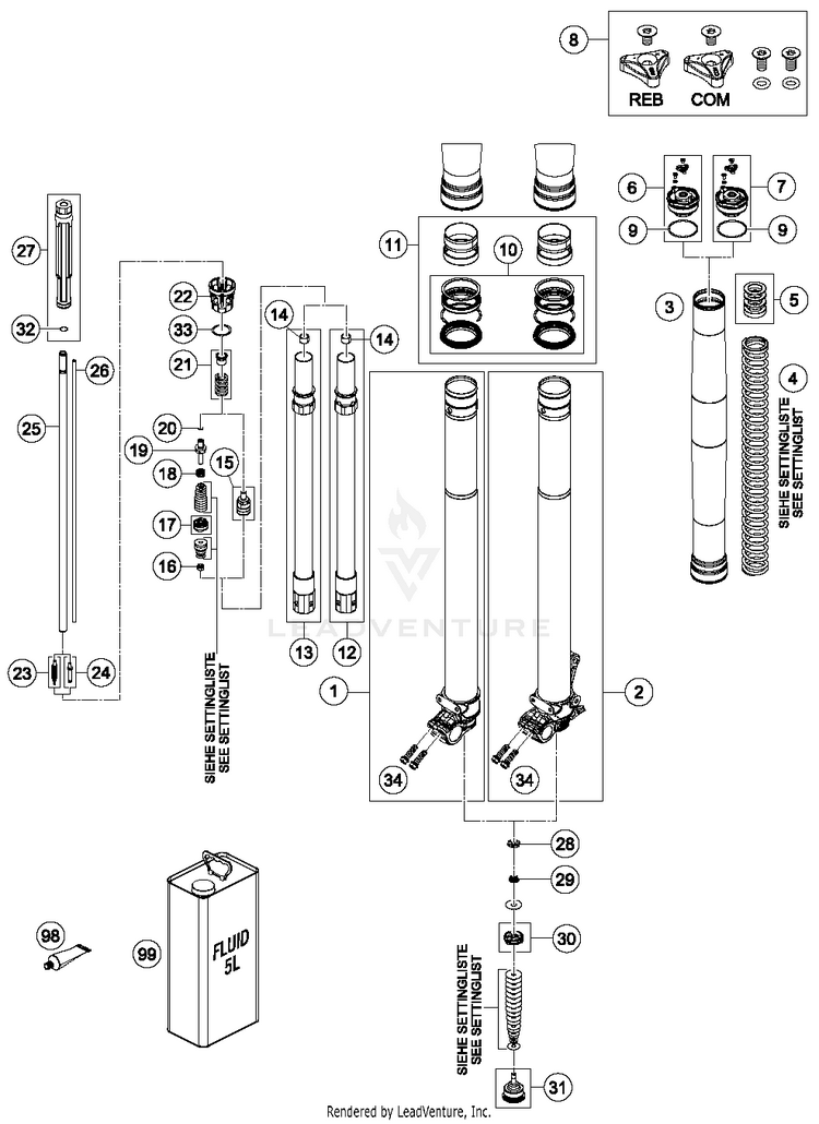 Front Fork Disassembled FE 501 CHASSIS - 2018 Schematic