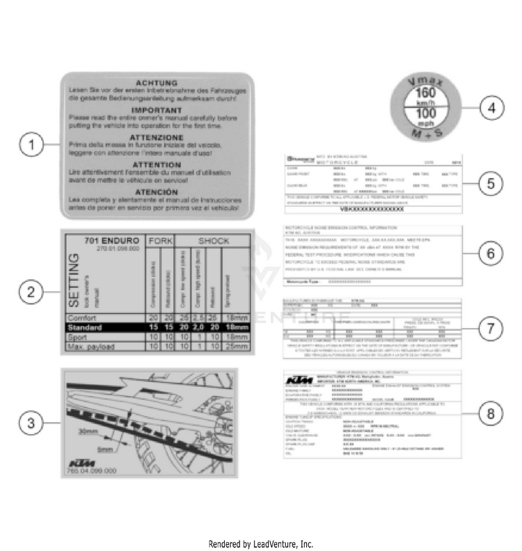 Technic Information Sticker 701 ENDURO US CHASSIS - 2022 Schematic