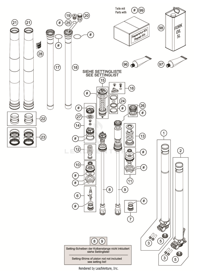 Front Fork Disassembled FC 350 CHASSIS - 2019 Schematic