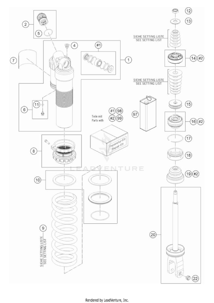 Shock Absorber Disassembled TC 125 CHASSIS - 2022 Schematic