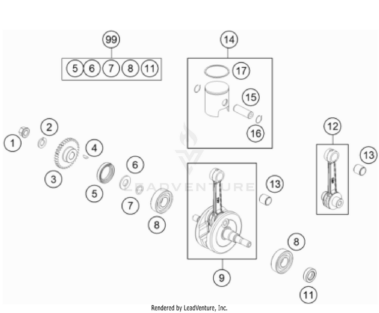 Crankshaft, Piston TC 50 Mini Engine - 2023 Schematic