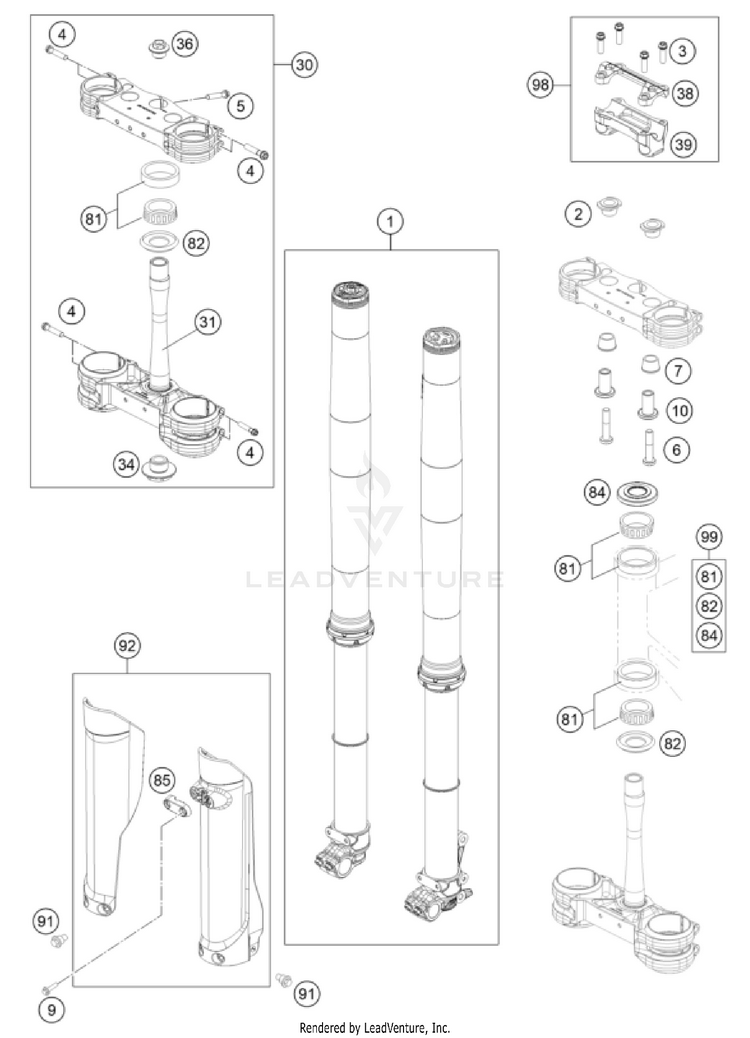 Front Fork, Triple Clamp FC 250 ROCKSTAR EDITION US CHASSIS - 2022 Schematic