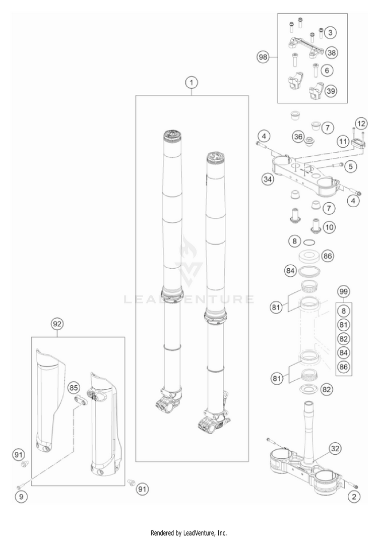 Front Fork, Triple Clamp FC 450 CHASSIS - 2022 Schematic